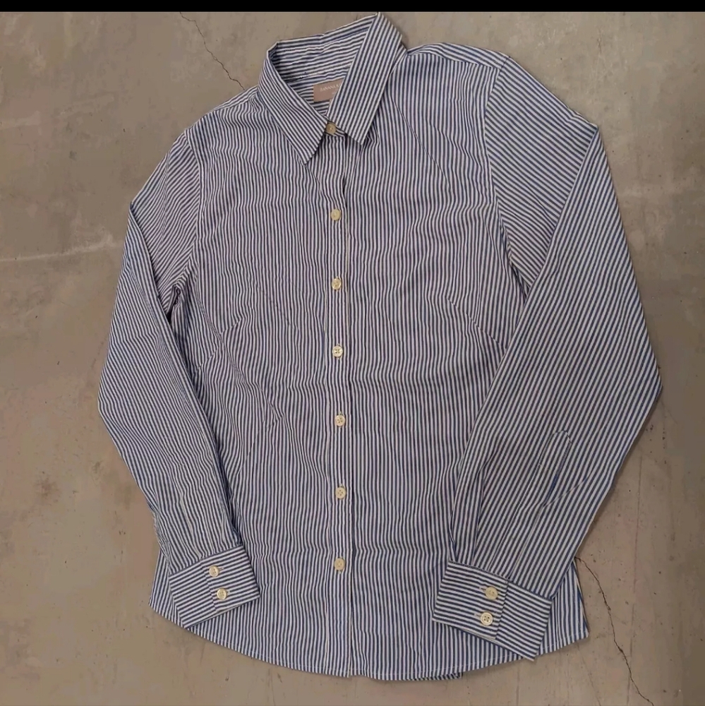 Banana Republic Womens Shirt Button Front Blue Striped Non Iron Tailored 8